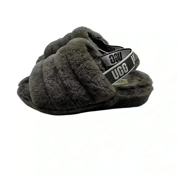 UGG fluff yeah grey platformm shearling sandals slippers size 7 - Picture 2 of 8